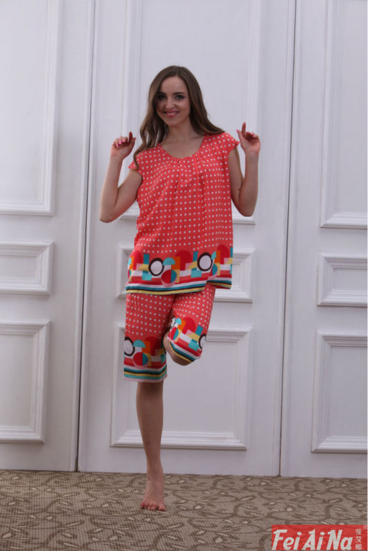 夏の短い- スリーブ女性用綿パジャマ問屋・仕入れ・卸・卸売り