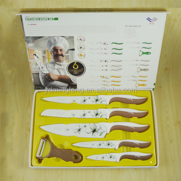 台所用具セット花コーティングブレードpvcベースtray+colorギフトボックス。問屋・仕入れ・卸・卸売り