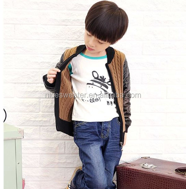 新しいファッションのスタンドカラー編2014年ジップデザイン男の子カーディガンの子供のセーター卸売仕入れ・メーカー・工場