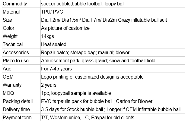 CE,SGS,EN71certification inflatable bubble ball bumperz bubble football