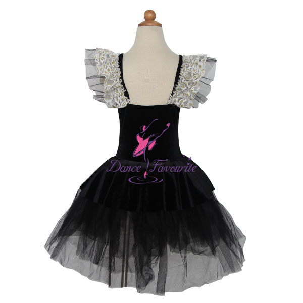 黒バレエチュチュの子供ダンスドレスベルベットレオタードソフトチュールチュチュドレスパフォーマンスのためにグループ子バレエダンス衣装問屋・仕入れ・卸・卸売り