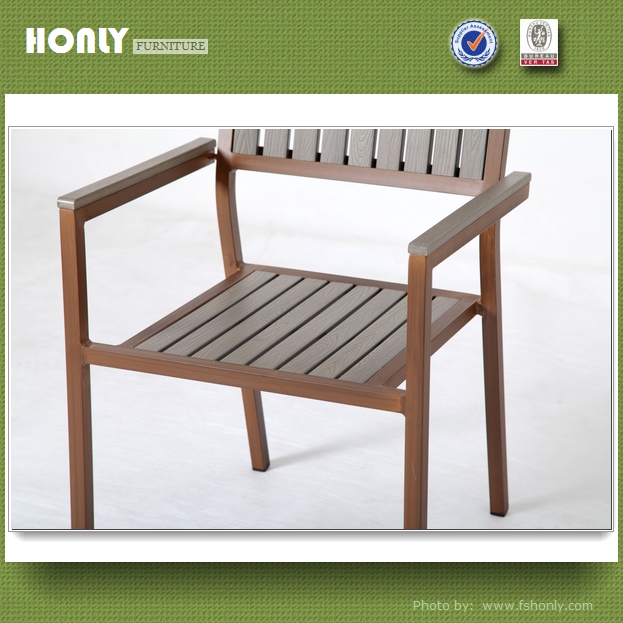 Aluminum frame hotel restaurant armchair plastic wood hotel armchair