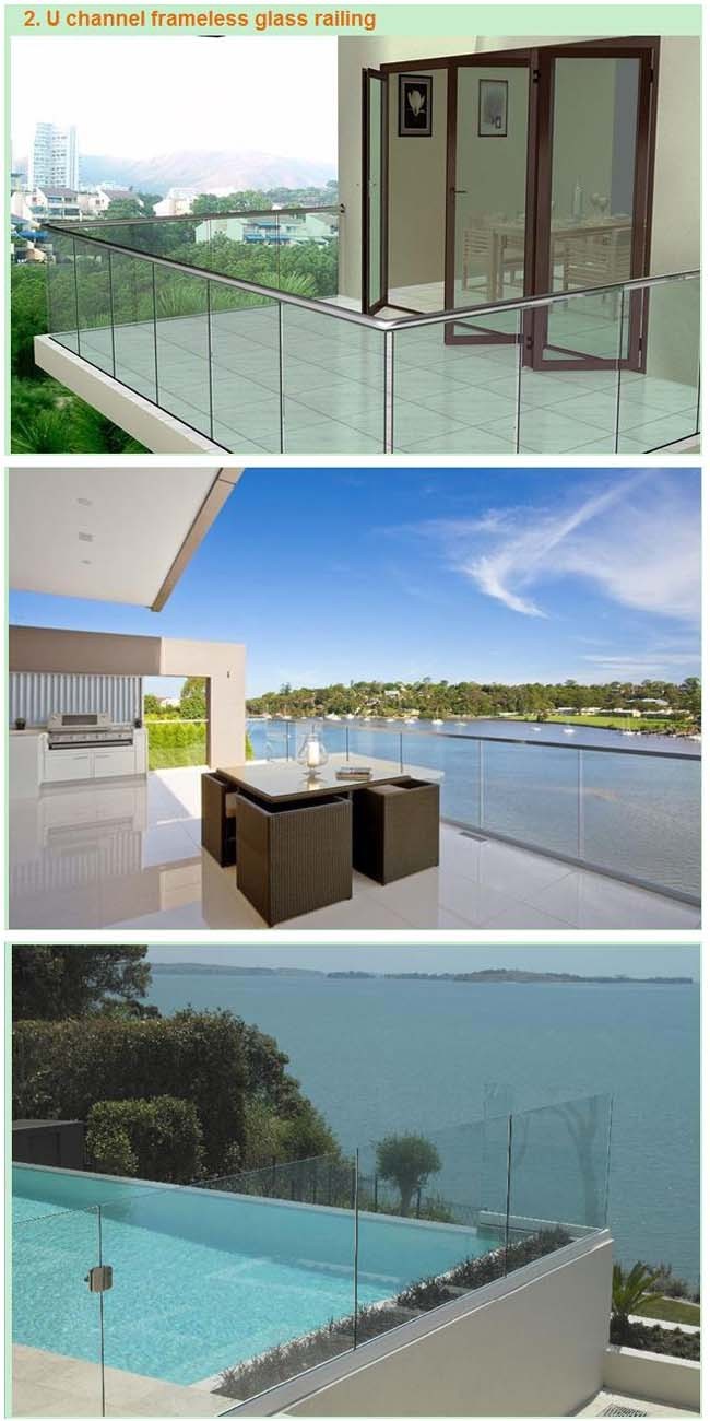Nieuwe ontwerp aluminium u channel frameloze glazen balustrade ...