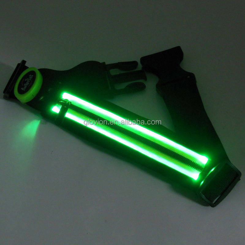 ledの安全性製品のための自転車クラブウエストポーチベルトポーチ付きledベルトウエストバンド、 モバイルled携帯問屋・仕入れ・卸・卸売り