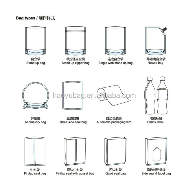 Colorful custom printed stand up aluminum foil ziplock bag