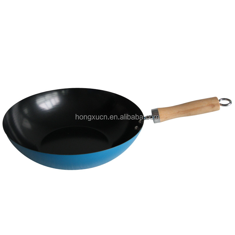 30cmシアン色炭素鋼中華鍋非- スティックコーティング調理器具問屋・仕入れ・卸・卸売り