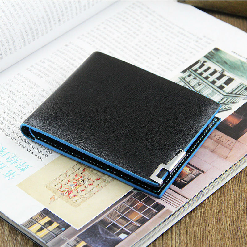 最高の高品質ブランド青エッジメンズpuレザーウォレット財布二つに折り畳めるウォレットクレジットカードホルダー仕入れ・メーカー・工場