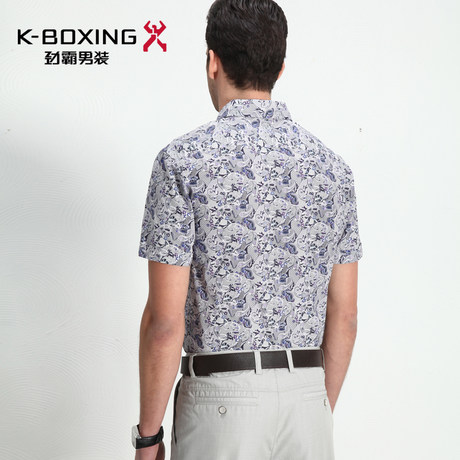 K- ボクシングブランドスリムフィット男性の緩い半袖レジャー純粋な綿のシャツ、 2014年新しい到着問屋・仕入れ・卸・卸売り