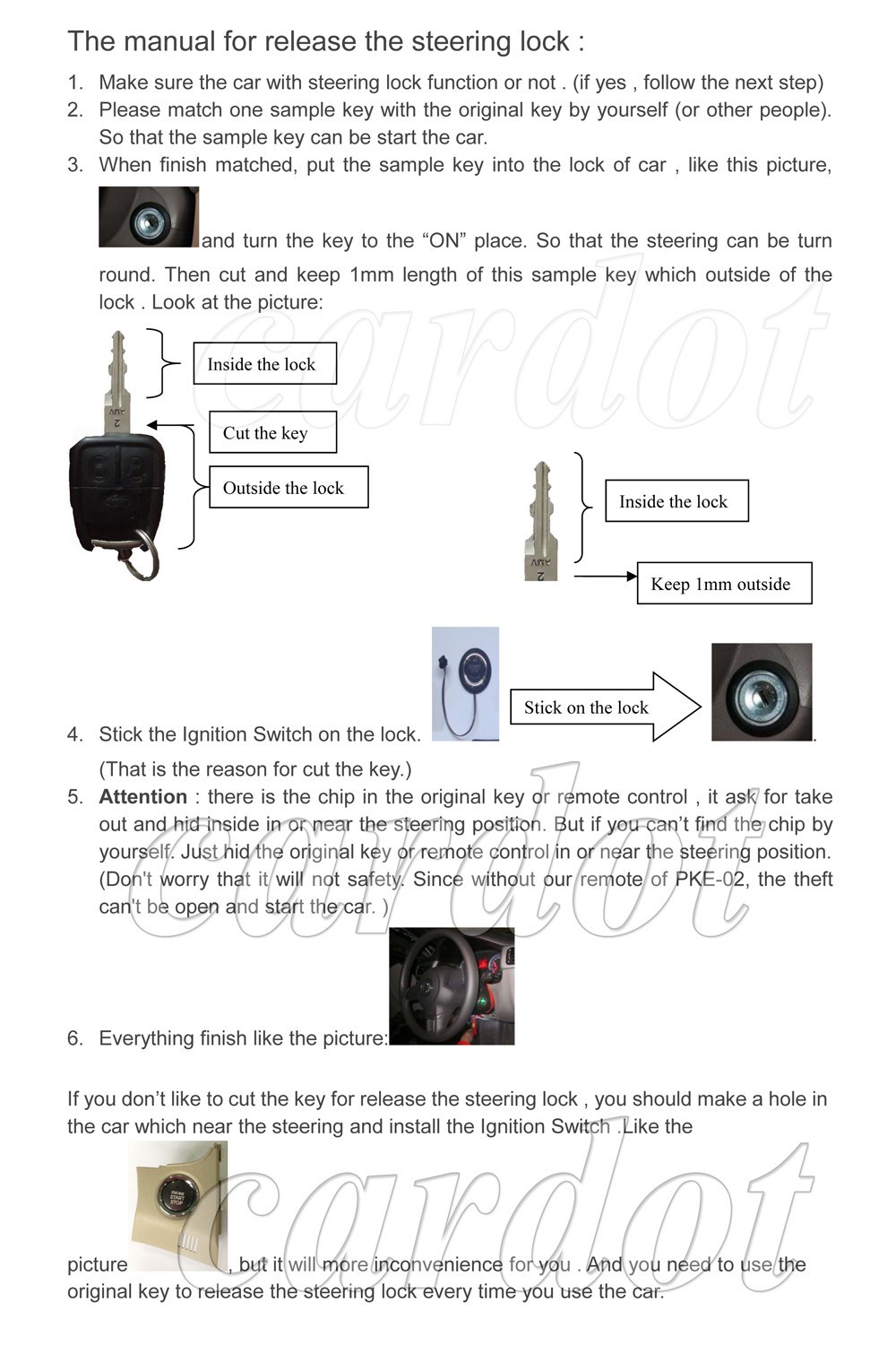 Manual for release the steering lock