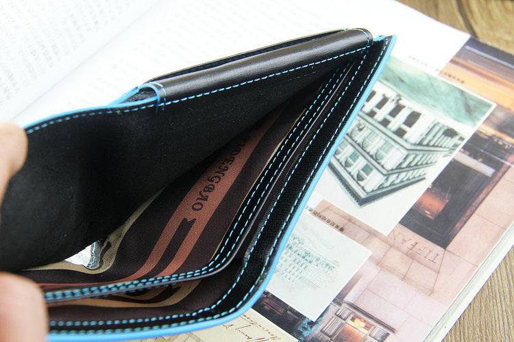 最高の高品質ブランド青エッジメンズpuレザーウォレット財布二つに折り畳めるウォレットクレジットカードホルダー仕入れ・メーカー・工場