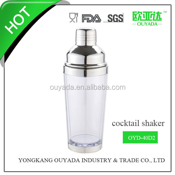 二重壁450ミリリットル透明なプラスチック製のカクテルシェーカー金属製のカバー付きと蓋oyd- 40d2問屋・仕入れ・卸・卸売り