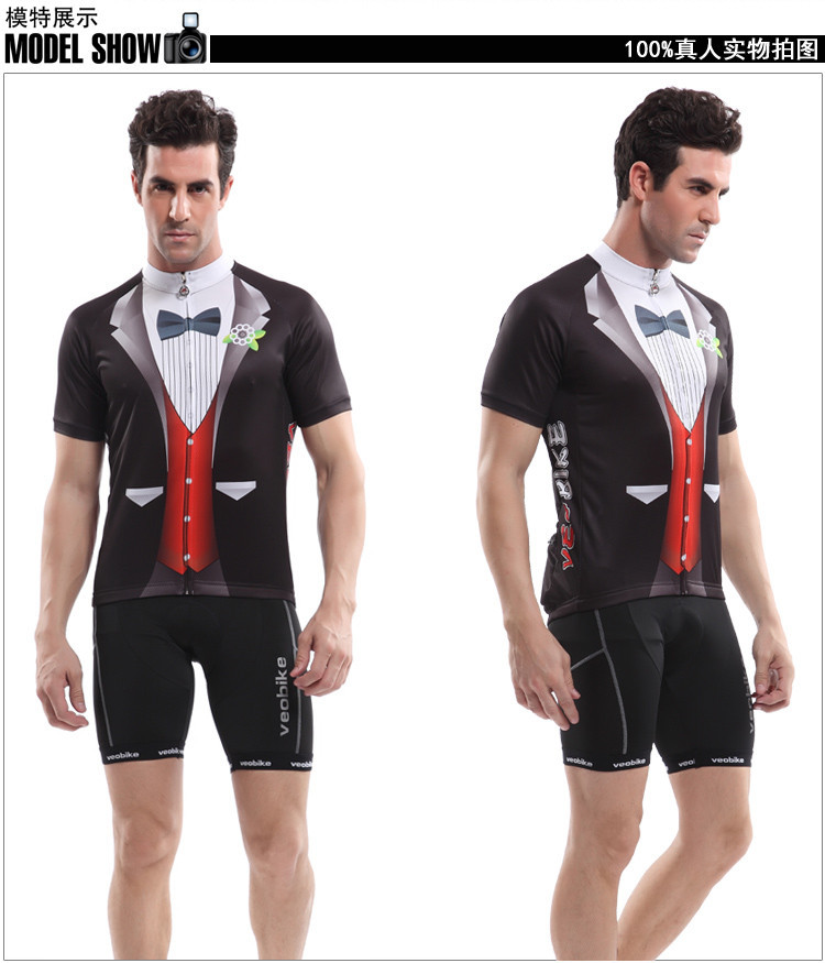 New Mens Bike Cycling Jersey Shirt Sports Wear 3D Tuxedo Suit Bow Tie 2