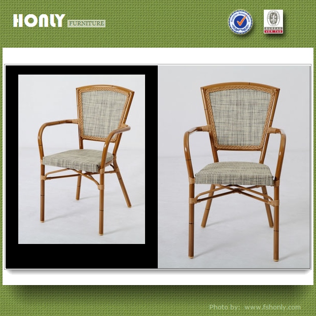 Aluminum wood oil surface antique sling chairs restaurant chairs stackable