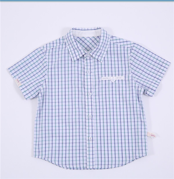 卸売新しいファッションキッズＢＡＢＹ2015到着チェック織りシャツ綿の新しい男の子トップの子供の夏のシャツ仕入れ・メーカー・工場