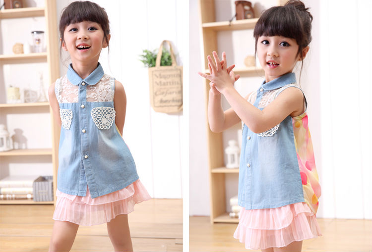 子供ジーンズ純粋な綿と女の子のスカートトップ子供ガールの服問屋・仕入れ・卸・卸売り