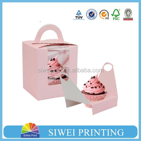 Custom paper cupcake box with paper tray and clear PVC window