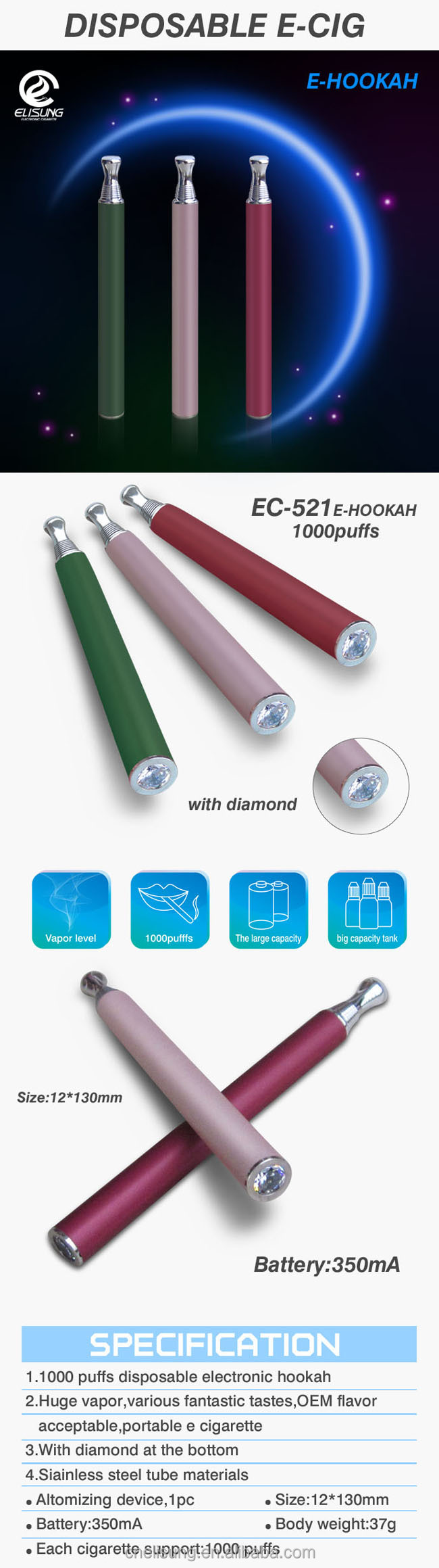 dreams disposable electronic hookah,China elisung price supplier 21food