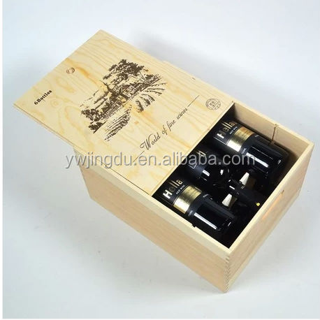 卸売木製の箱をスライドさせると義烏蓋用ワインボックスは、 3本仕入れ・メーカー・工場