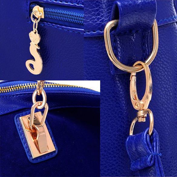 Korea Style Women's PU Leather Split Joint Rivet Handbag Shoulder