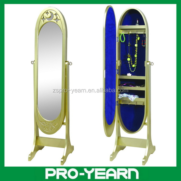 Oval Floor Standing Mirrored Jewelry Chinese Wooden Furniture