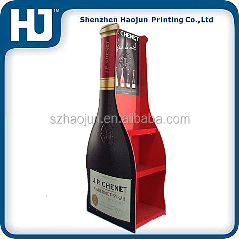 Red Wine Cardboard Display Stand Bottle Shape For Supermarket