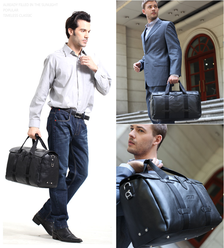 Travel Men's Bags 100% Genuine Real Cowhide Leather Shoulder Bag Hug