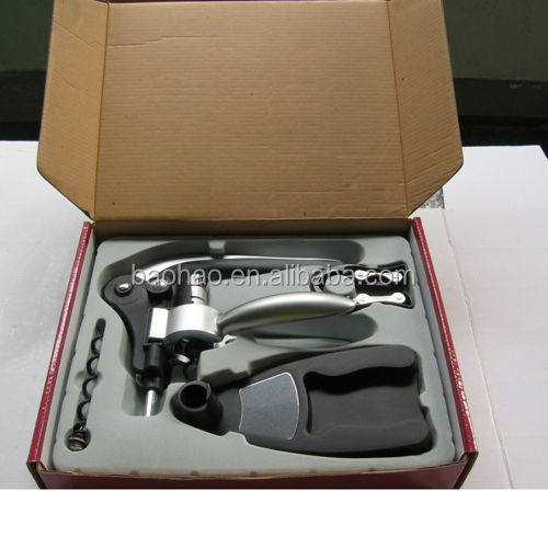 Cheap and hot selling plastic rabbit corkscrew and Red wine opener set with corkscrew and foil cutter