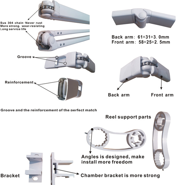 格納式の日よけアームＷ１１００強力なチェーン仕入れ・メーカー・工場
