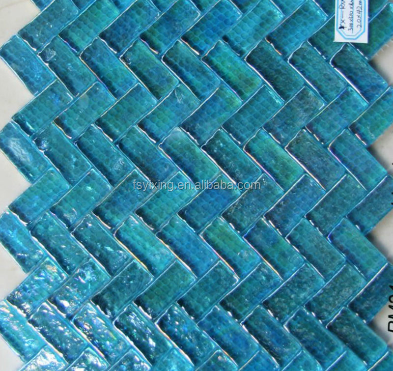 8mm dikte rechthoek visgraat blauwe iriserende glasmozaïek rm24 ...