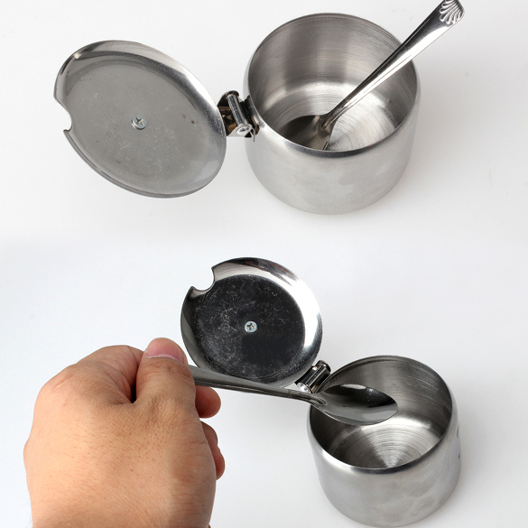 Mini Stainless Steel Pot Tea Sauces Coffee Jam Lid Salt Spoon Bowl