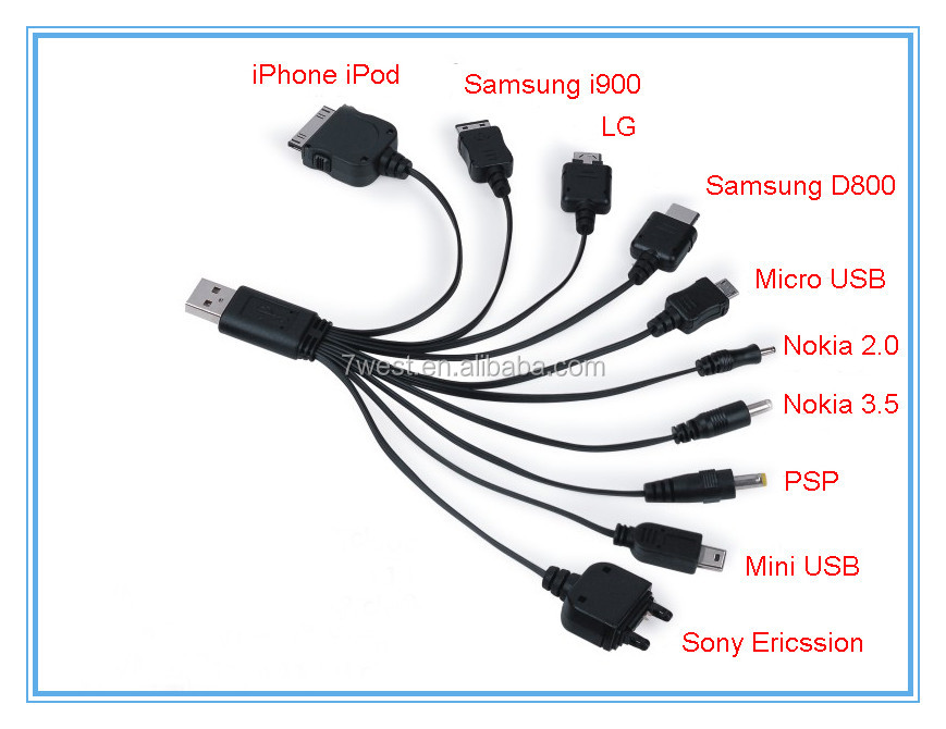 新しいユニバーサル10イン1usbiphone用充電ケーブル/サムスン/lg/ソニー/ノキア/スマートフォン問屋・仕入れ・卸・卸売り