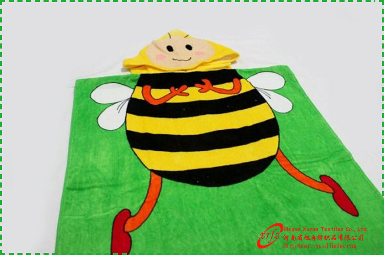 Oem中国のメーカー蜂蜜蜂のデザイン( スタイル) 反応印刷されたコットンベルベットフード付きビーチタオル仕入れ・メーカー・工場