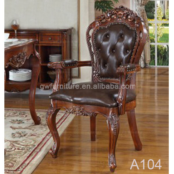 Antiguos tallados a mano de cuero silla de comedor de madera a83 ...