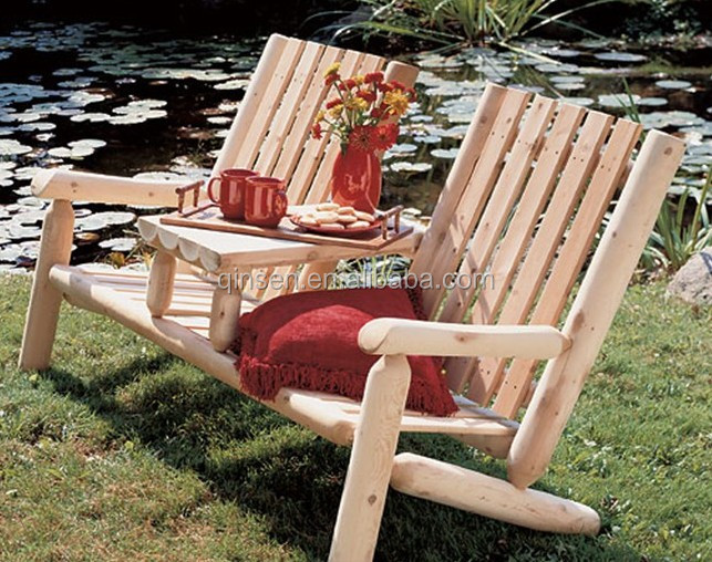 新しいデザイン2014年ログ高品質ダブル椅子庭で牧歌的な自然対数の家具リクライニングチェア問屋・仕入れ・卸・卸売り