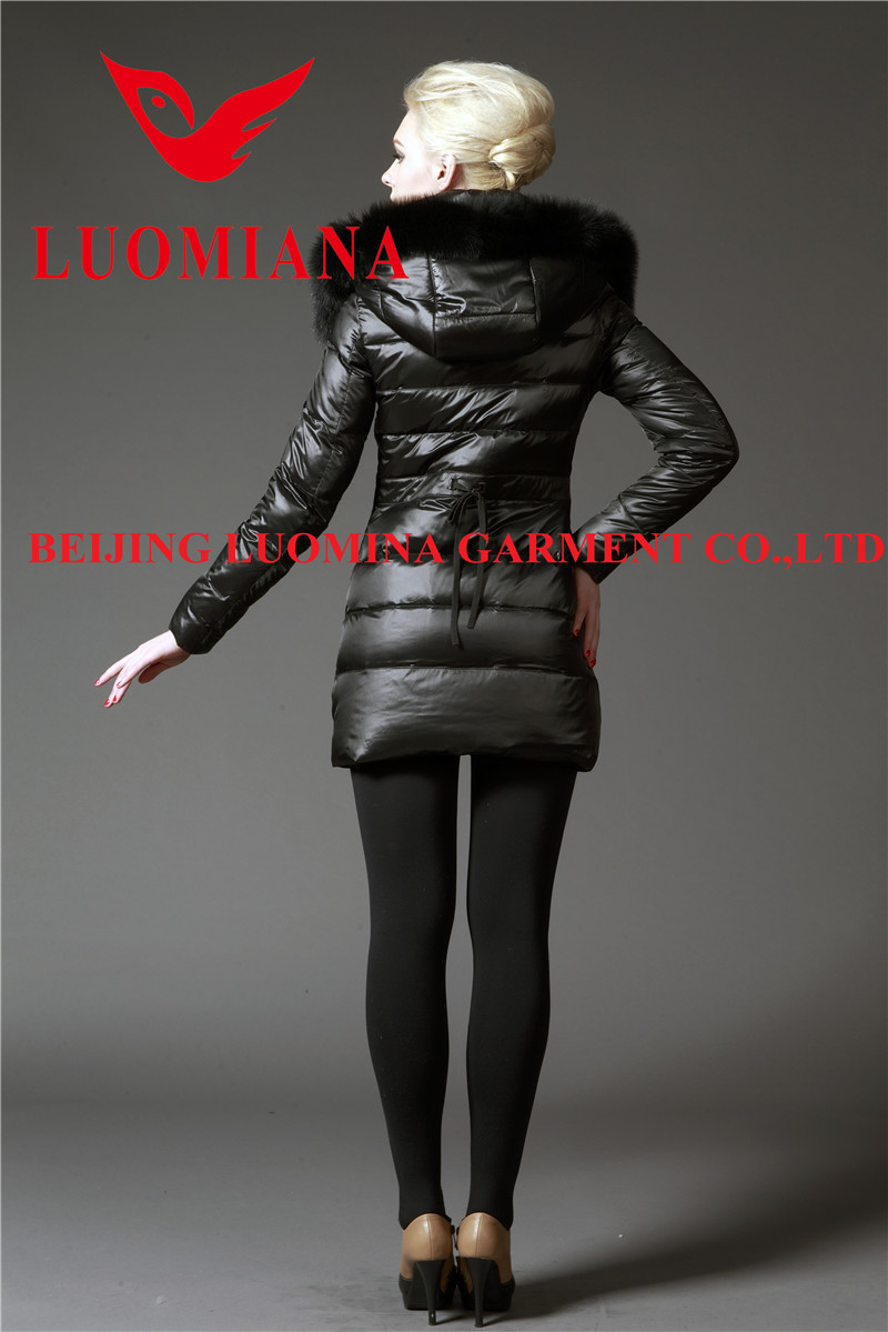 2014年新しいスタイルの女性の冬の長いコート毛皮の襟を持つc- 14w170問屋・仕入れ・卸・卸売り