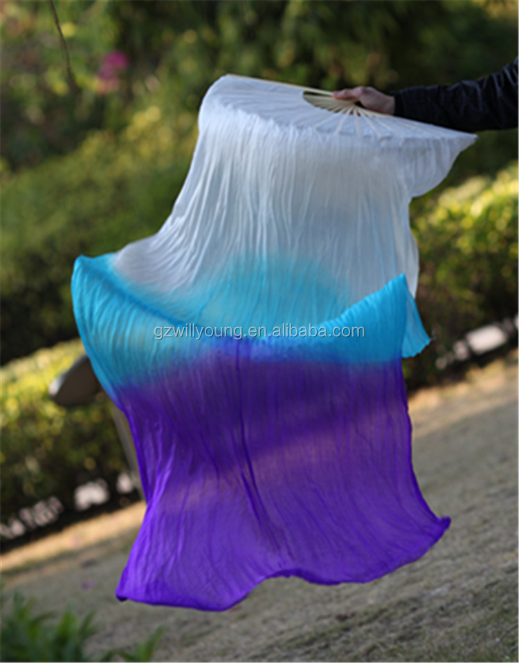 1pair( left+right)、 white/ターコイズ/紫、 本当のシルク素材、 180*90cm、 ベリーダンスの絹ファン問屋・仕入れ・卸・卸売り