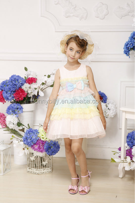 虹色の子供のためのフラワーガールの服の結婚式のパーティードレス問屋・仕入れ・卸・卸売り