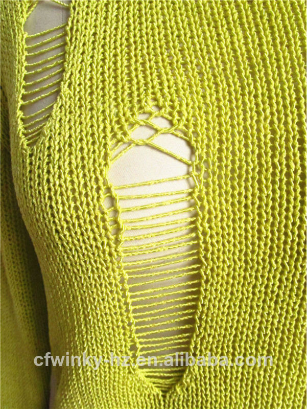 黄色のファッションセーター中空アウト短い女性のためのニットウェア問屋・仕入れ・卸・卸売り