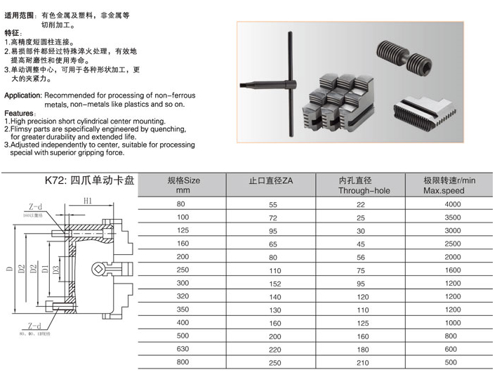 手動電力とk72-804の顎旋盤チャック仕入れ・メーカー・工場