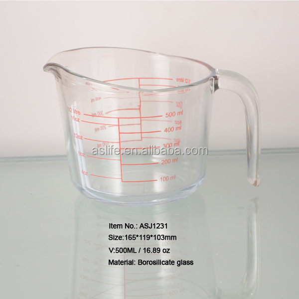 無料サンプル! 実験室のガラス計量カップ0.5リットル/ガラスの水差し/測定投手問屋・仕入れ・卸・卸売り