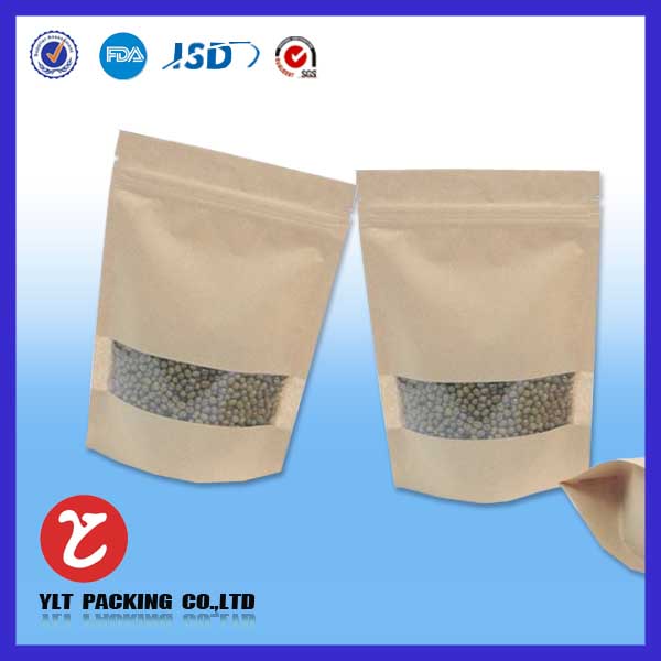 Custom made Stand up Sack Kraft Paper Bags/Doypack Kraft Paper Bag with window/Craft Paper Bags for snadwiches