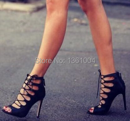 Black Lace Up High Heels