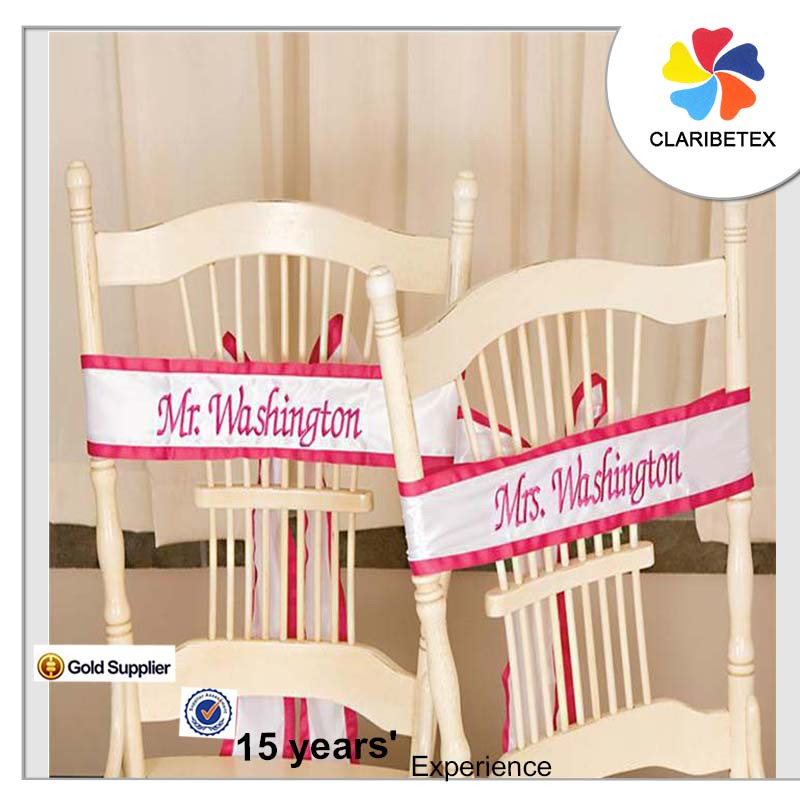 ロマンチックな名ロゴ刺繍ウェディングブライダル椅子装飾サッシバンドリボン仕入れ・メーカー・工場