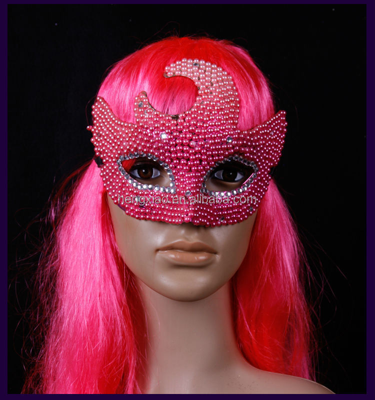 2015ホット販売ハロウィンマスク仮面舞踏会マスク真珠ダイヤモンド付きマスク仕入れ・メーカー・工場