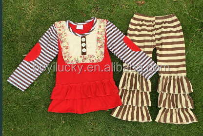 新しいデザインの格子縞シャツフリル2015設定された服甘い秋子供の衣類の赤ん坊のために衣装子供の女の子の男の子の子供たちが設定した多くのスタイル仕入れ・メーカー・工場