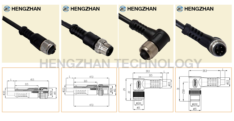 m12センサーコネクタオスとメスbdコーディングケーブルのはんだ組立型345812ピン防水コネクタ仕入れ・メーカー・工場