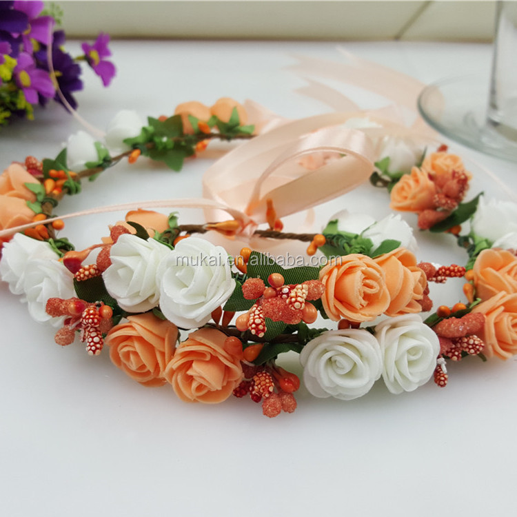 造花の花輪17センチメートル直径ピンクバラの頭の花輪結婚式の装飾のためのバラの花輪、 お祭りの装飾仕入れ・メーカー・工場