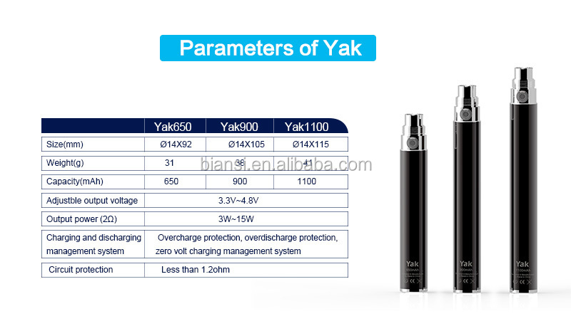High quality Bianis Yak variable voltage battery best ego vv battery