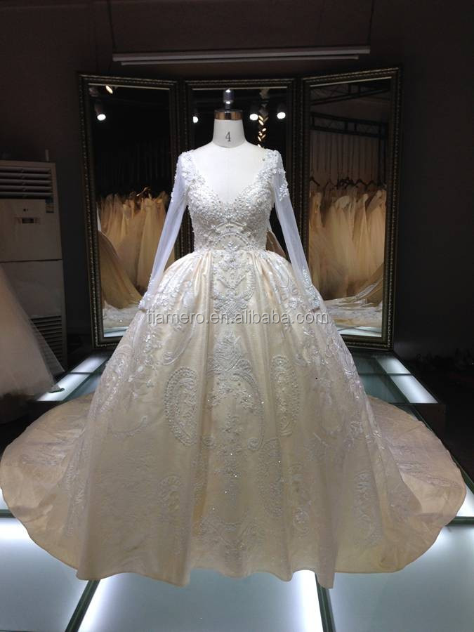 Th-x7814 vestidos renda アイボリー ロイヤル ブライダル ガウン classe ローブ重く ビーズ ウェディング dresss仕入れ・メーカー・工場