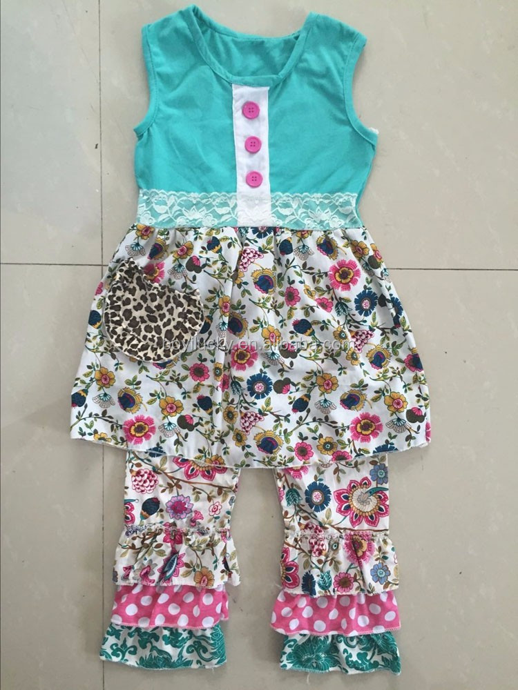 2016子供夏衣装卸売赤ちゃんの女の子服セットオーガニックコットン子供フリル服セット仕入れ・メーカー・工場